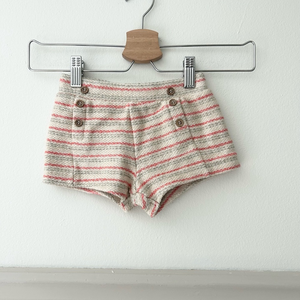 Mango Baby 18-24 Months High Waist Tweed Striped Shorts Cream and Red